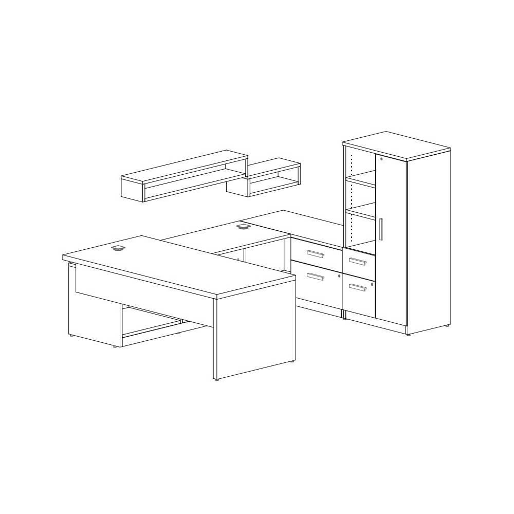 White executive desk layout 3d