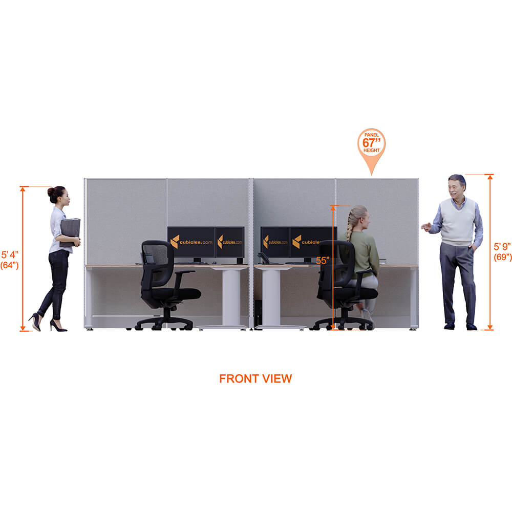 Cubicle desk l shaped 4pack x cluster front view heights