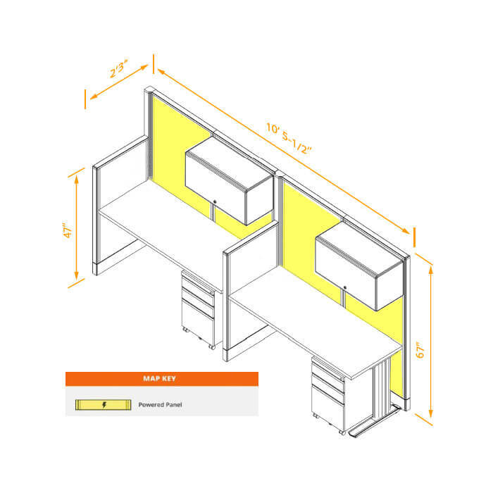 Straight workstations 2pack inline powered with storage dimensions