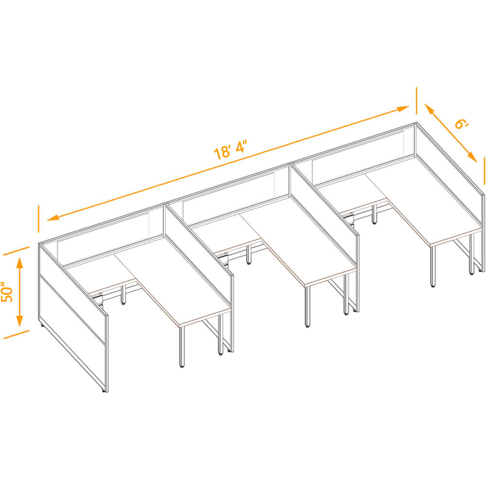 L shaped desk cubicle 3pack 50h