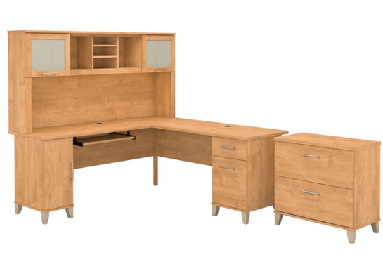 L shaped computer desk with traditional file cabinet 72 w highlight maple cross 1