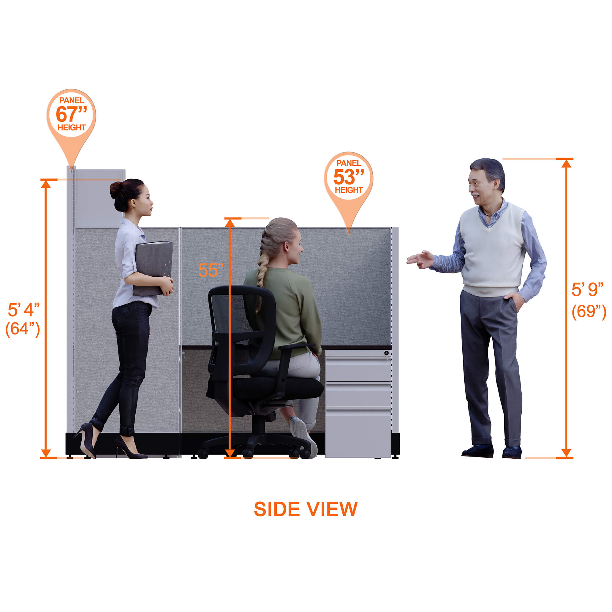 Modern office furniture 53 67H side view height