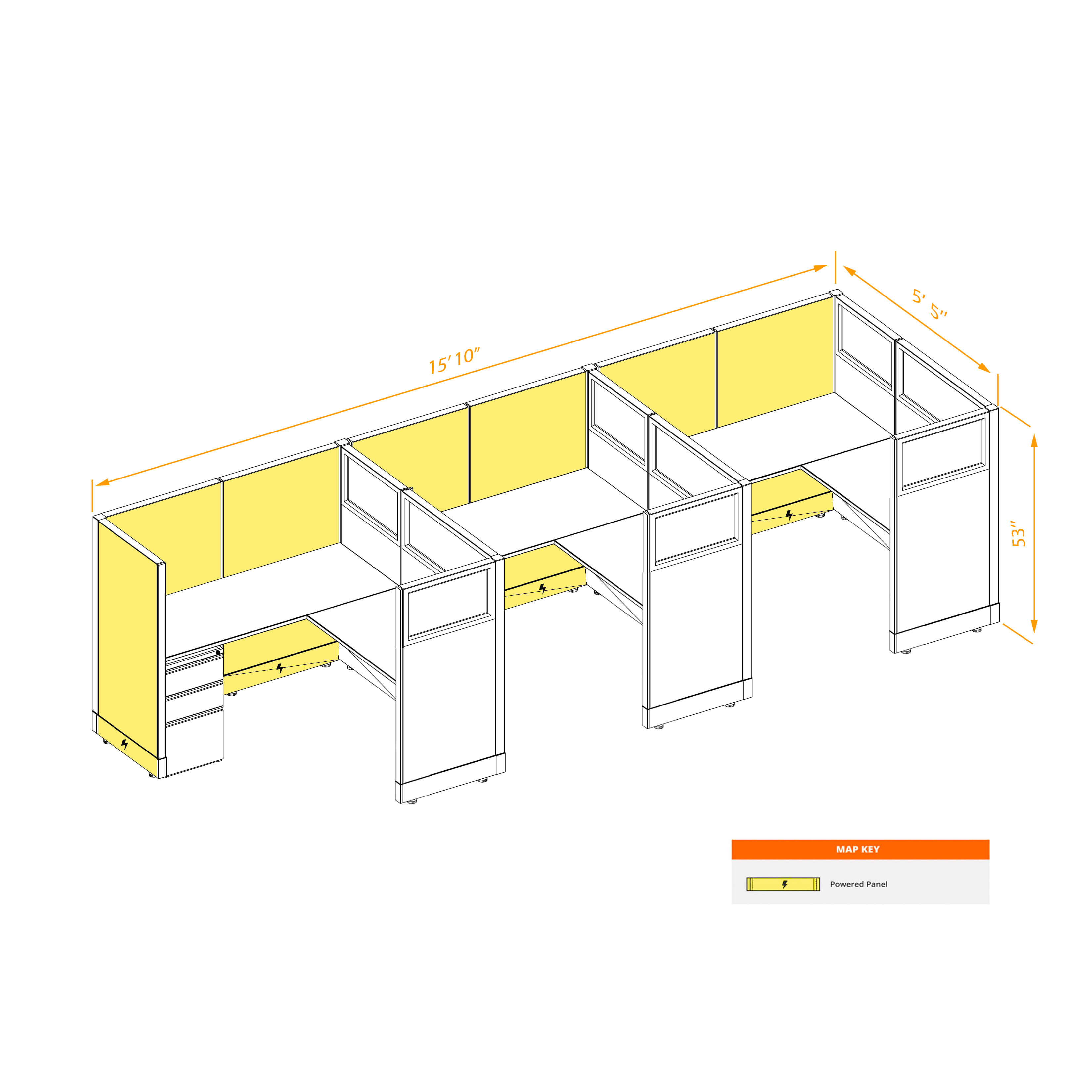 Modular furniture 53h with partial glass panels powered CUB 3I 53 P 55 PGL ESP WH PSO2