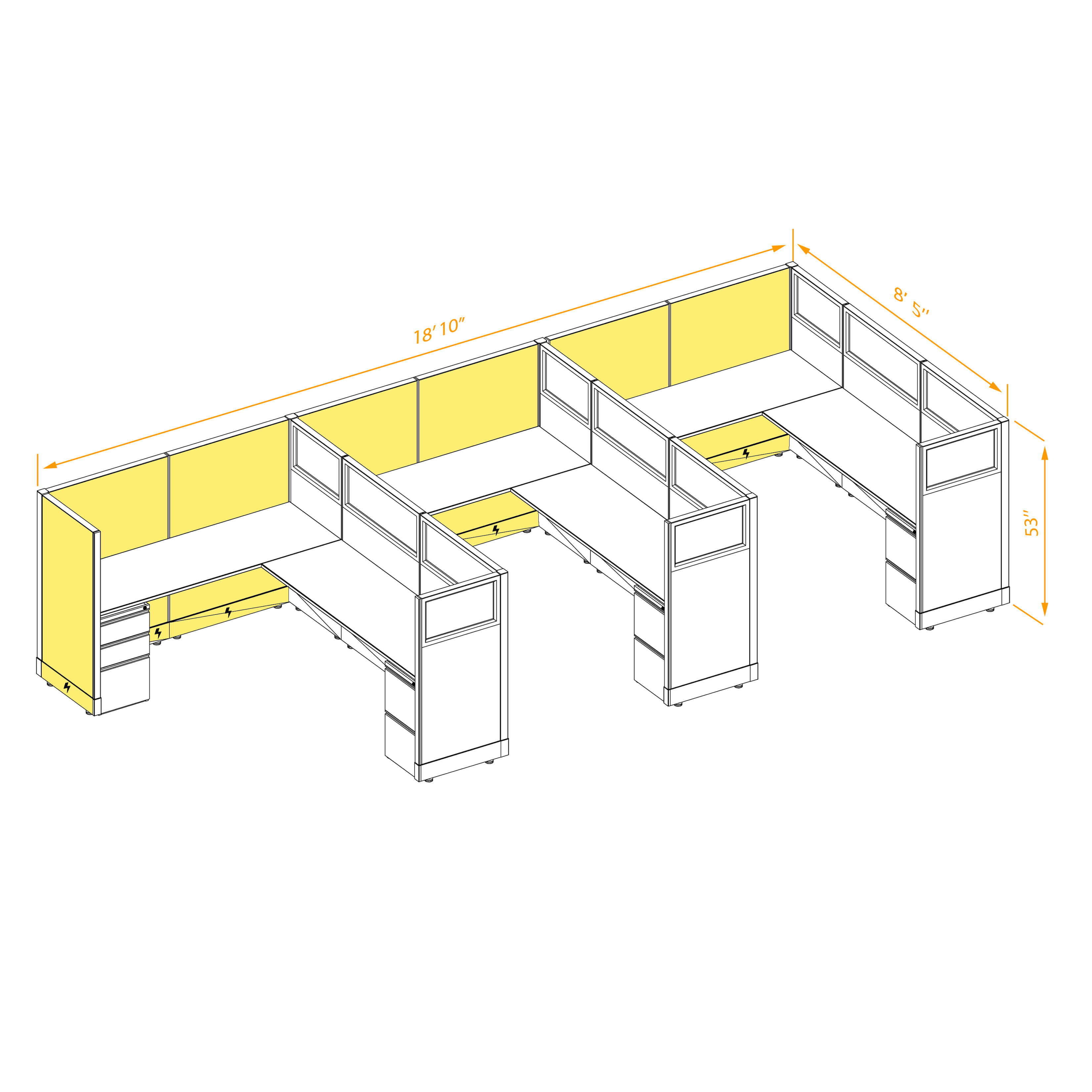 Modular furniture 53h with partial glass panels powered CUB 3I 53 P 68 PGL ESP WH PSO2