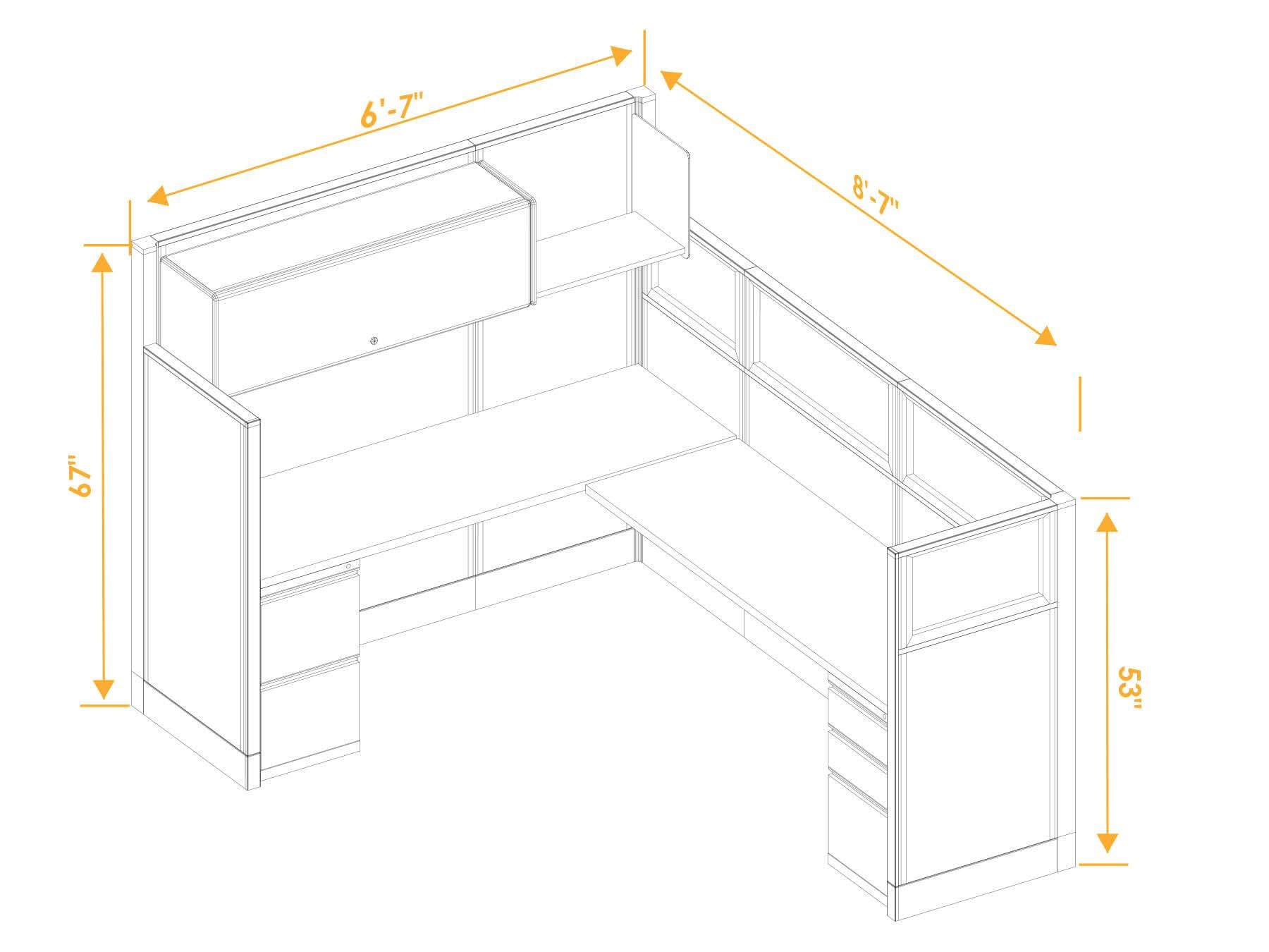 Modular furniture mixed height non power CUB 1 53 67 NP 68 PGL ESP WH PSO2