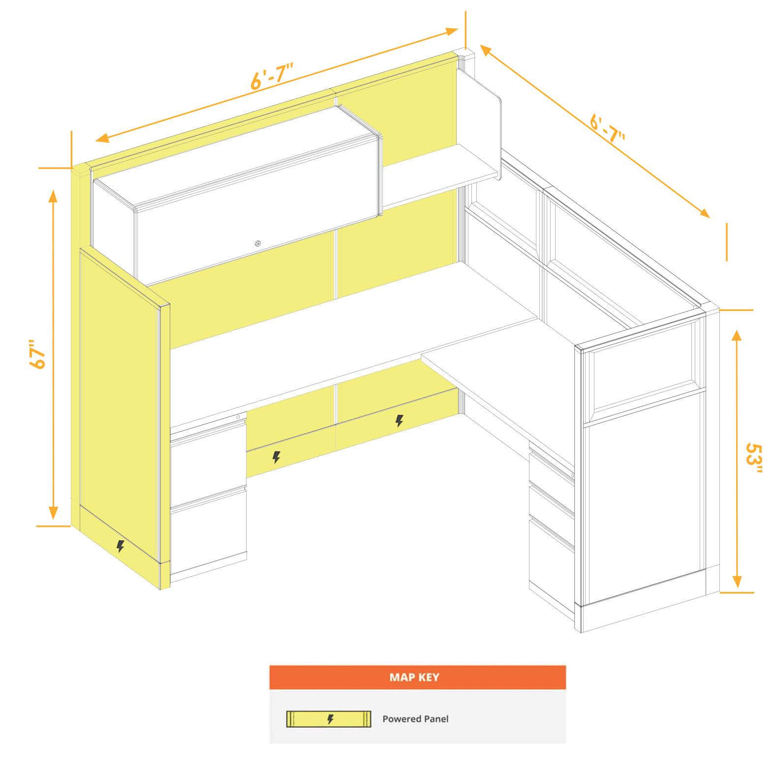 Modular furniture mixed height power CUB 1 53 67 P 66 PGL ESP WH PSO2