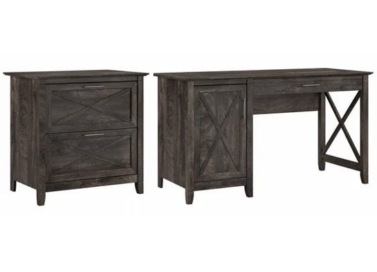 Rustic style desk with drawer lateral file cabinet highlight dark gray hickory