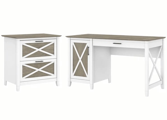 Rustic style desk with drawer lateral file cabinet highlight shiplap gray pure white
