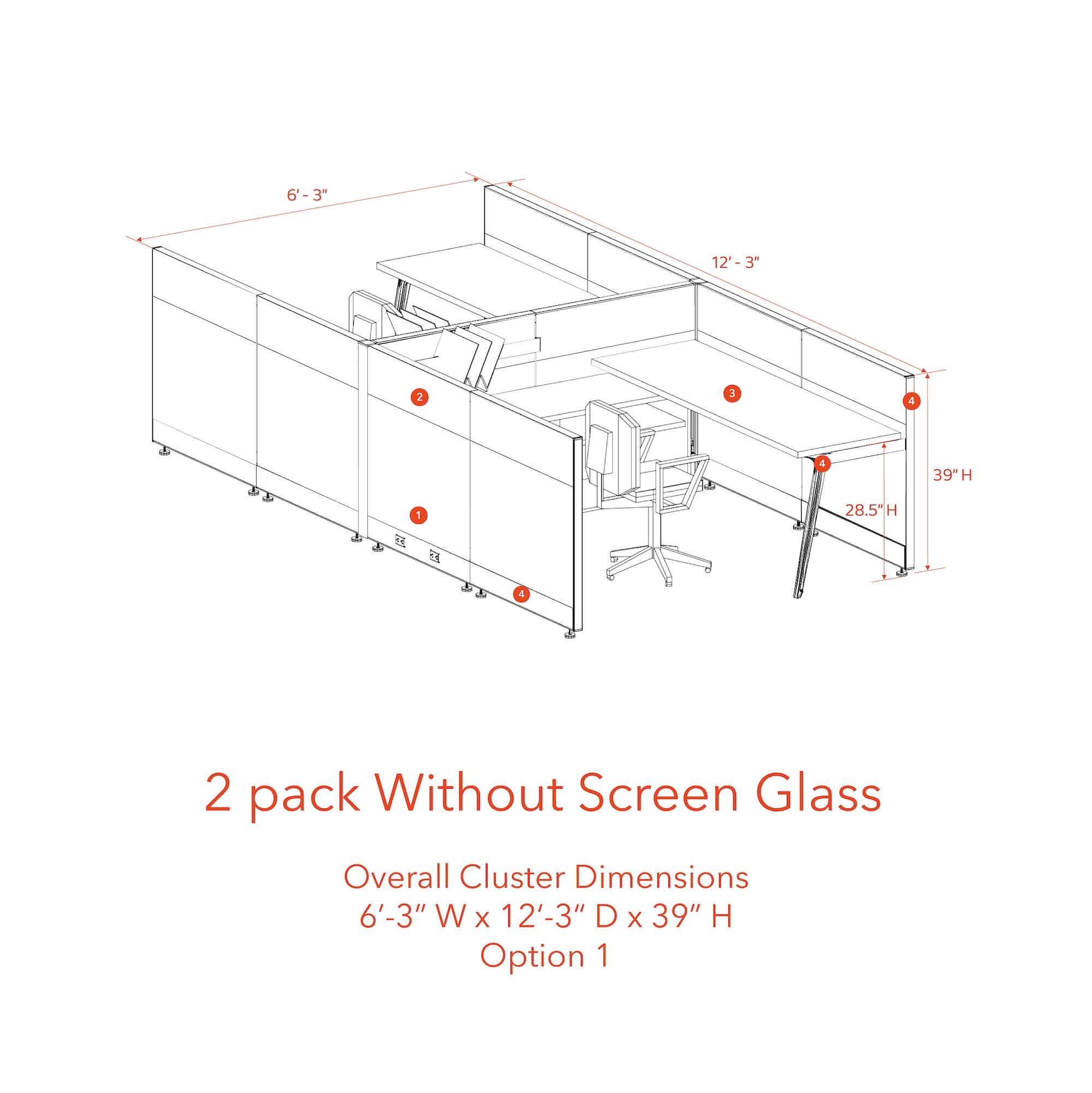 Modern cubicles tapered legs 2 pack without screen glass opt 1 39H