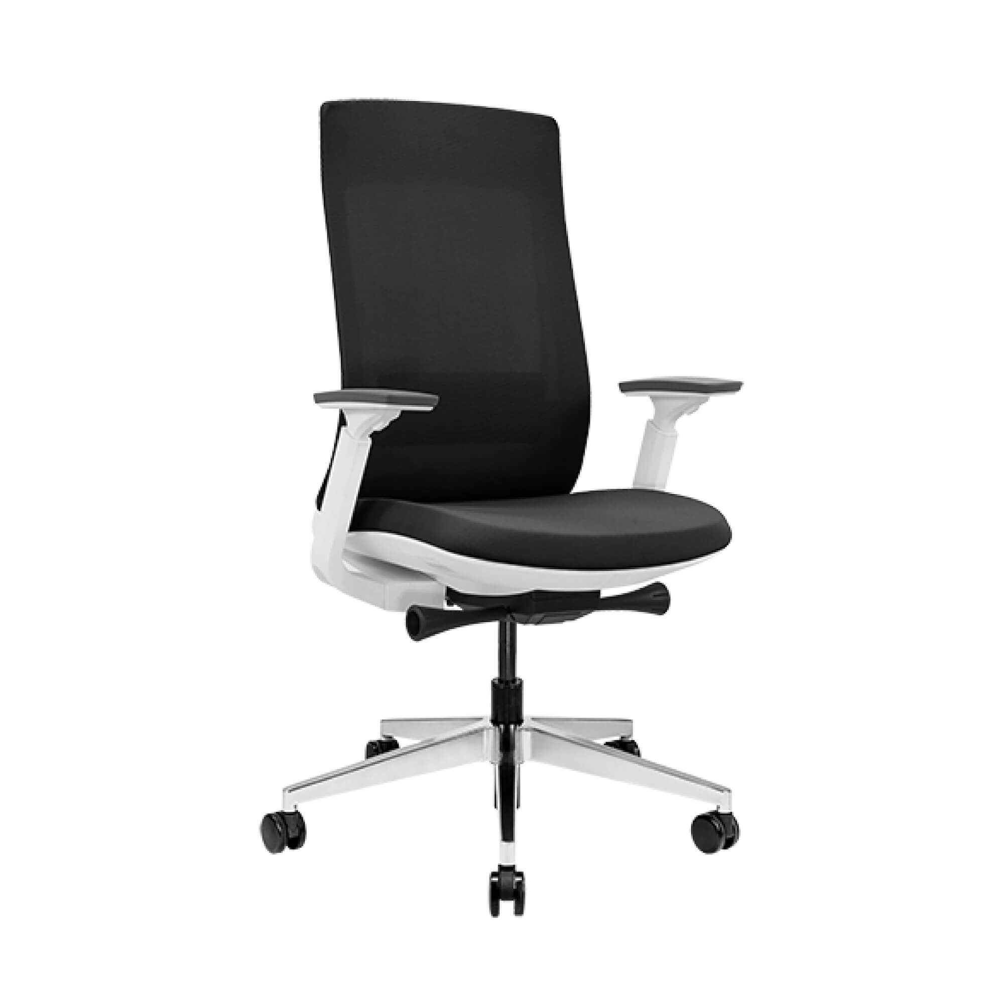 Office furniture chairs office desk chairs modern executive chair white frame black fabric angle view