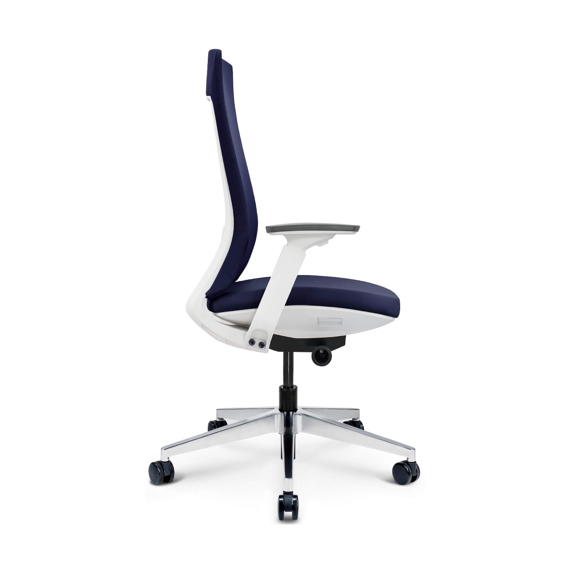 Office furniture chairs office desk chairs modern executive chair white frame blue fabric side view