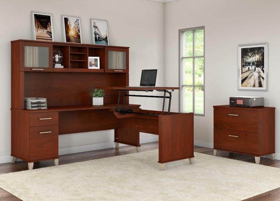 Sit and stand desk sit and stand corner desk standing desk with storage hansen cherry space view