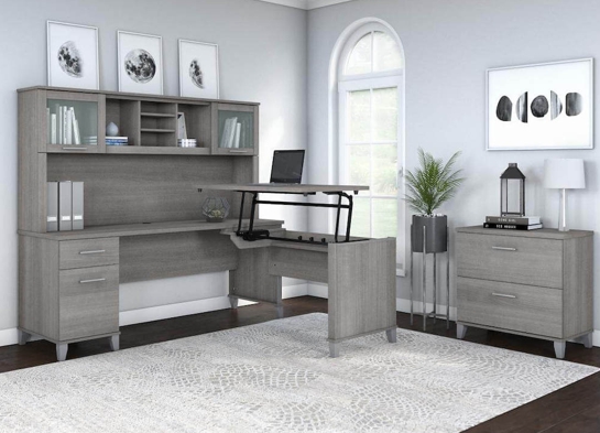 Sit and stand desk sit and stand corner desk standing desk with storage platinum gray space view
