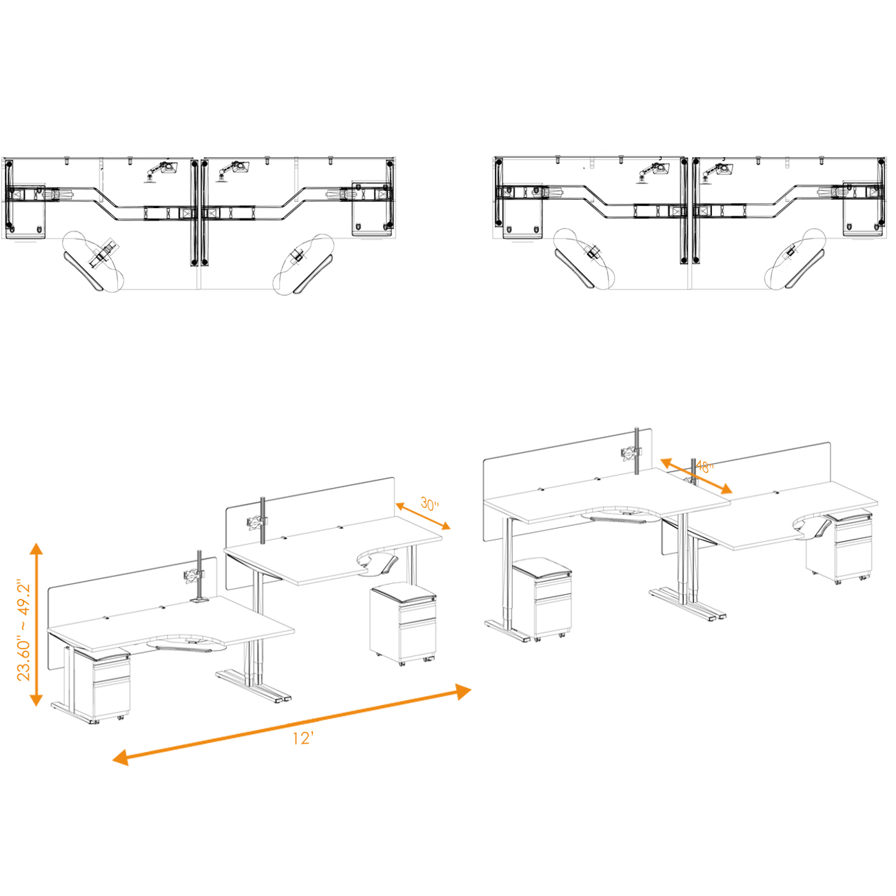 Sit stand desktop workstation drawing 2