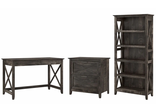 Western style desk with drawer lateral file cabinet and 5 shelf bookcase dark gray hickory