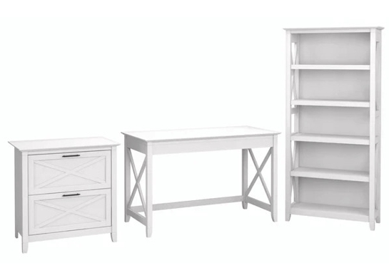 Western style desk with drawer lateral file cabinet and 5 shelf bookcase pure white oak