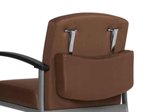 This medical chair has a non-removable, split high back that provides clearance for caregiver to safely assist patients. This medical chair has a non-removable, split high back that provides clearance for caregiver to safely assist patients.