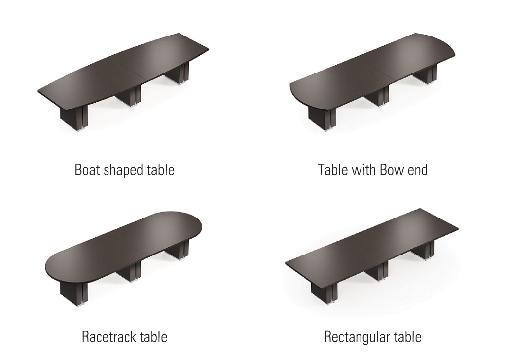 Boardroom furniture from Global Office Furniture can be customized with 4 different top shapes. Boardroom furniture from Global Office Furniture can be customized with 4 different top shapes.