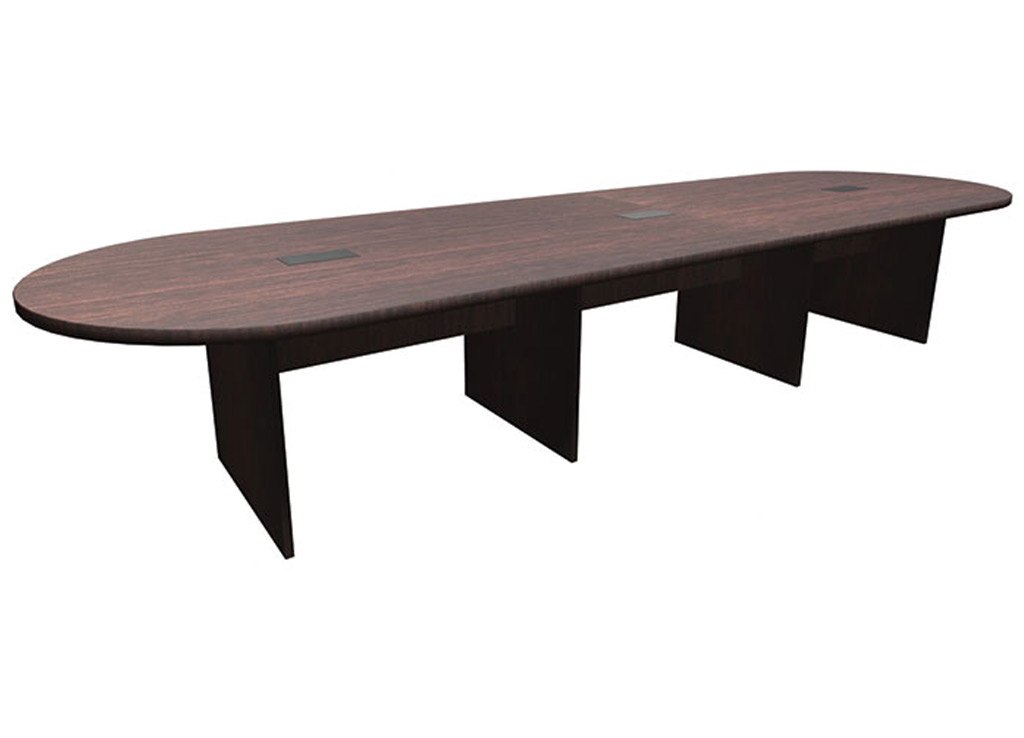 This boardroom furniture table from Office Source includes three piece top and three grommets. This table's length is 14'. This boardroom furniture table from Office Source includes three piece top and three grommets. This table's length is 14'.