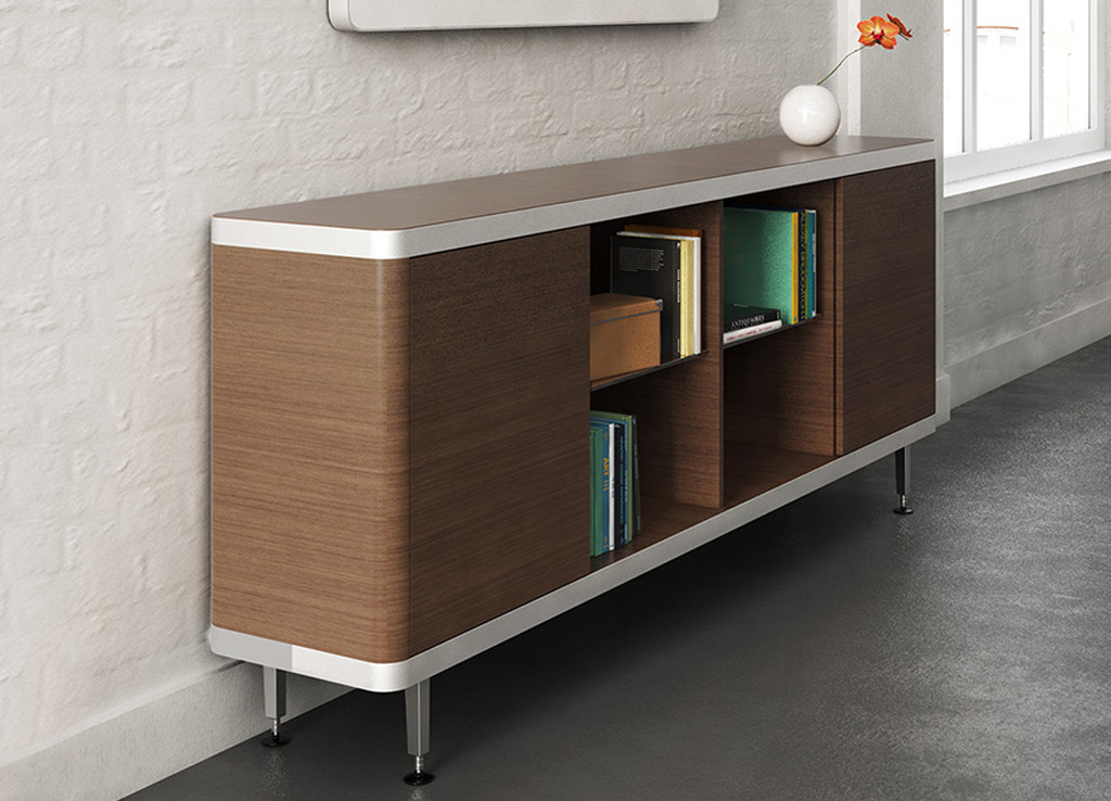 This boardroom furniture layout from OFS includes a storage credenza, inspired by Frank Lloyd Wright�s Johnson Wax building, offers a clean 360-degree view and flush-fit radius corners This boardroom furniture layout from OFS includes a storage credenza, inspired by Frank Lloyd Wright�s Johnson Wax building, offers a clean 360-degree view and flush-fit radius corners