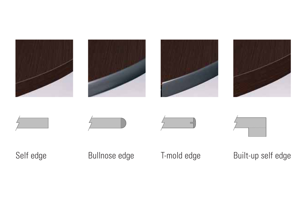These affordable office furniture tables can be customized with 4 different edge options. These affordable office furniture tables can be customized with 4 different edge options.