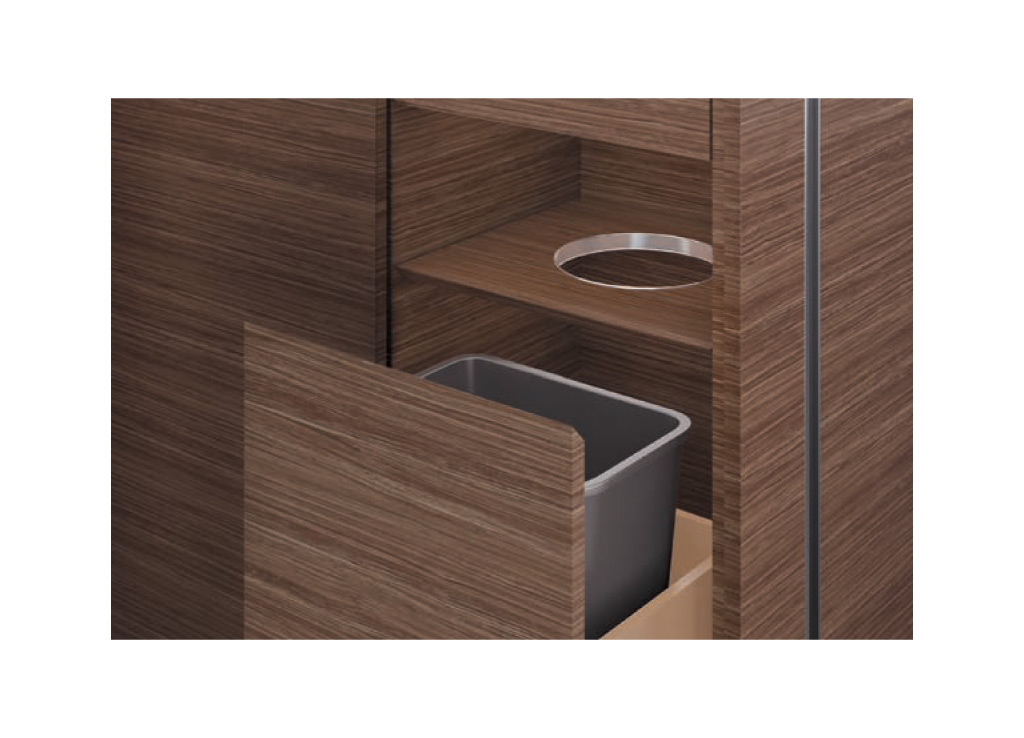 Wood office furniture from OFS provides practical support. The unit features a wastebasket below. Wood office furniture from OFS provides practical support. The unit features a wastebasket below.