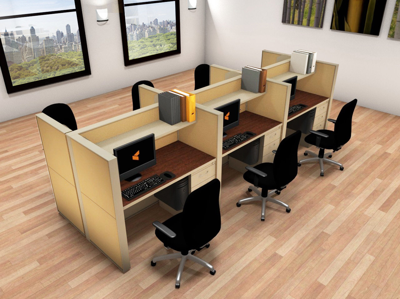 2x4 Cubicle Workstations from AIS - 6 Pack Cluster
