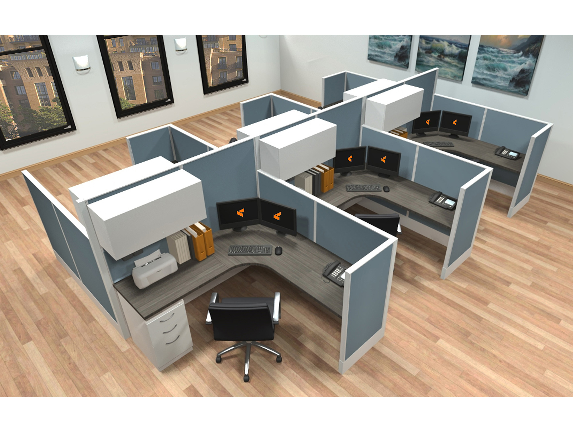 6x6 modular workstations from AIS - 6 Pack Cluster