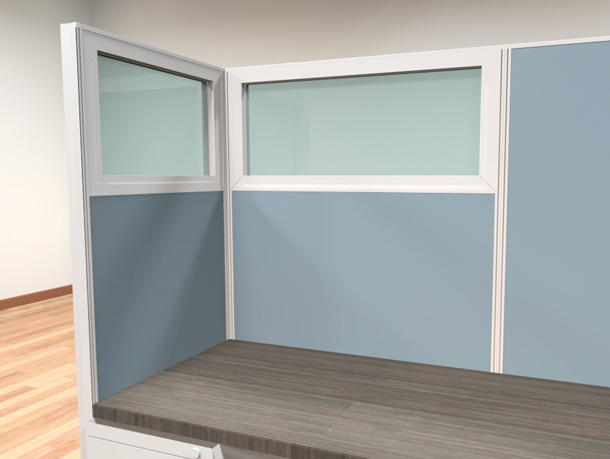 8x12 modular workstations from AIS - Glass tiles strategically placed within a cubicle cluster provide both function and aesthetic appeal.